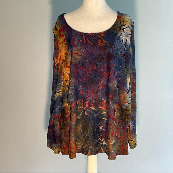 Attitudes by Renee XL Vibrant Fall Colors Scoop Neck Burnout Long Sleeves Blouse - Picture 4 of 16